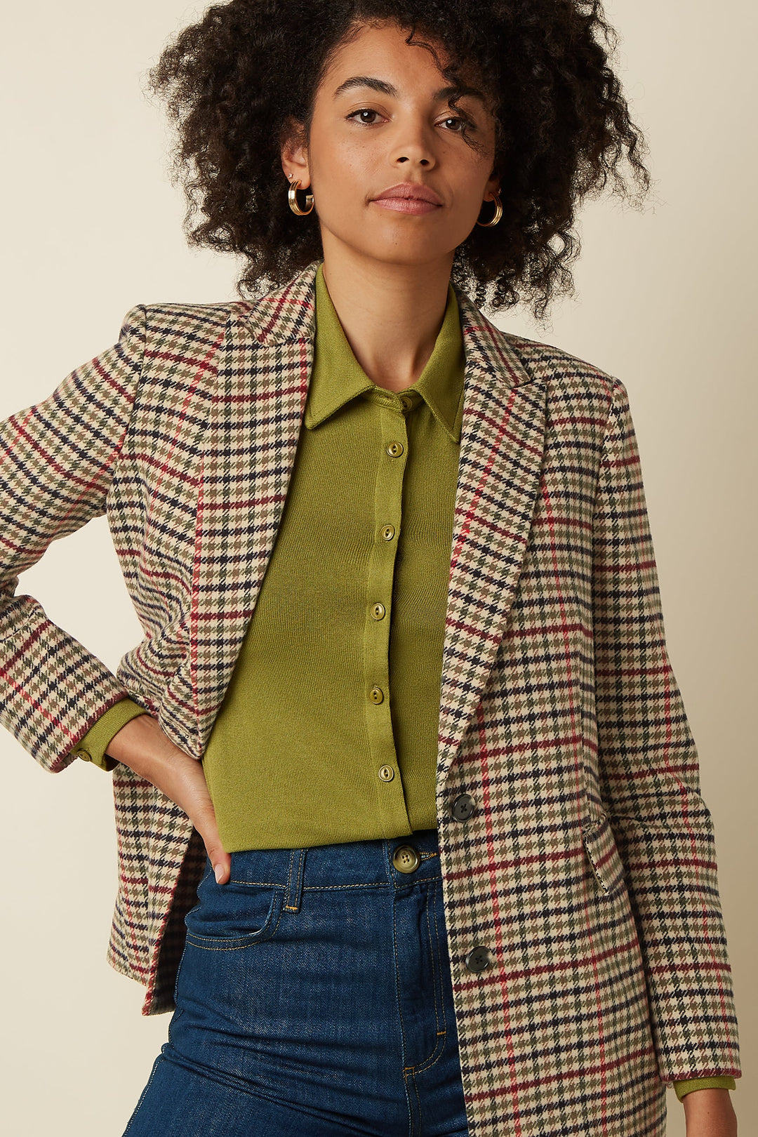 King Louie - Tula Blazer Basso Check - Marzipan