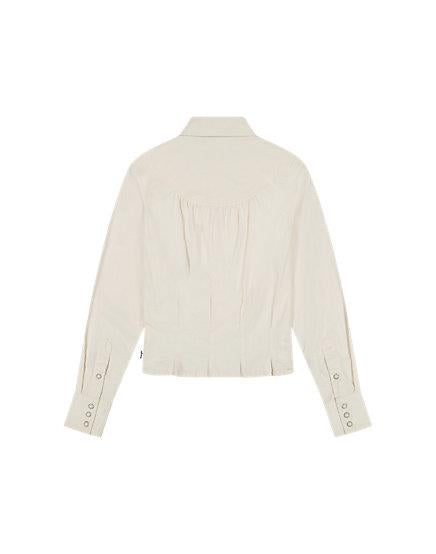 Wrangler - Femme Peplum Skjorte - Pinstar White