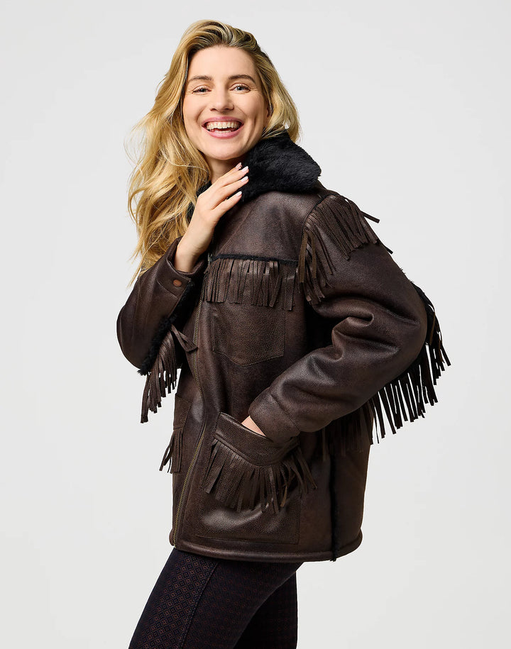 Wrangler - Relaxed Fringe Wrange Jakke - Brown Leather