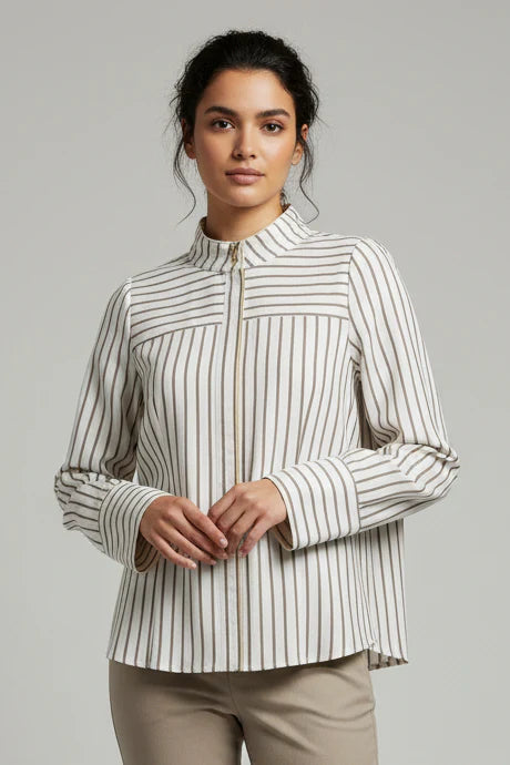 Gossia - Nico Skjorte - Off White/Brown Stripes