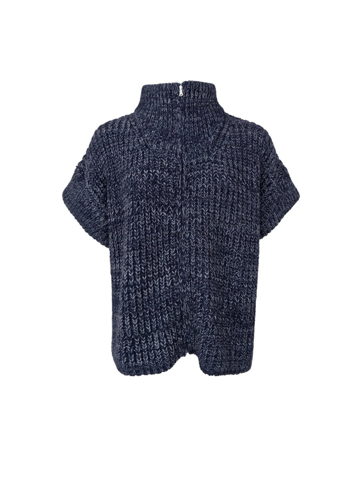 Black Colour - Drew Zipper Knit Vest - Navy - Onesize