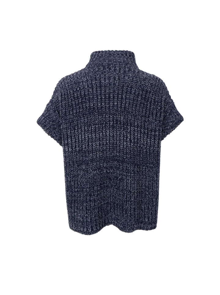Black Colour - Drew Zipper Knit Vest - Navy - Onesize