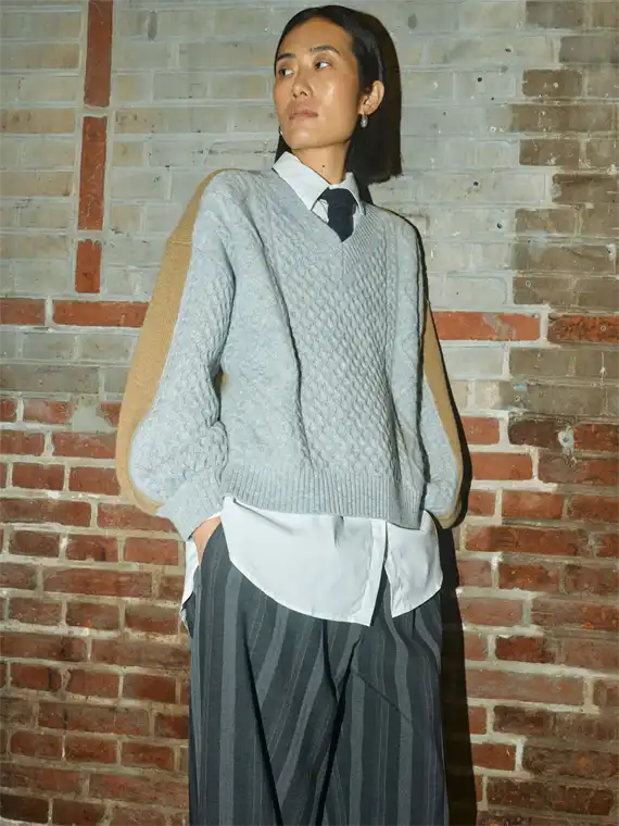 Mos Mosh - Beth Ottili V-neck Strik - Grey Melange