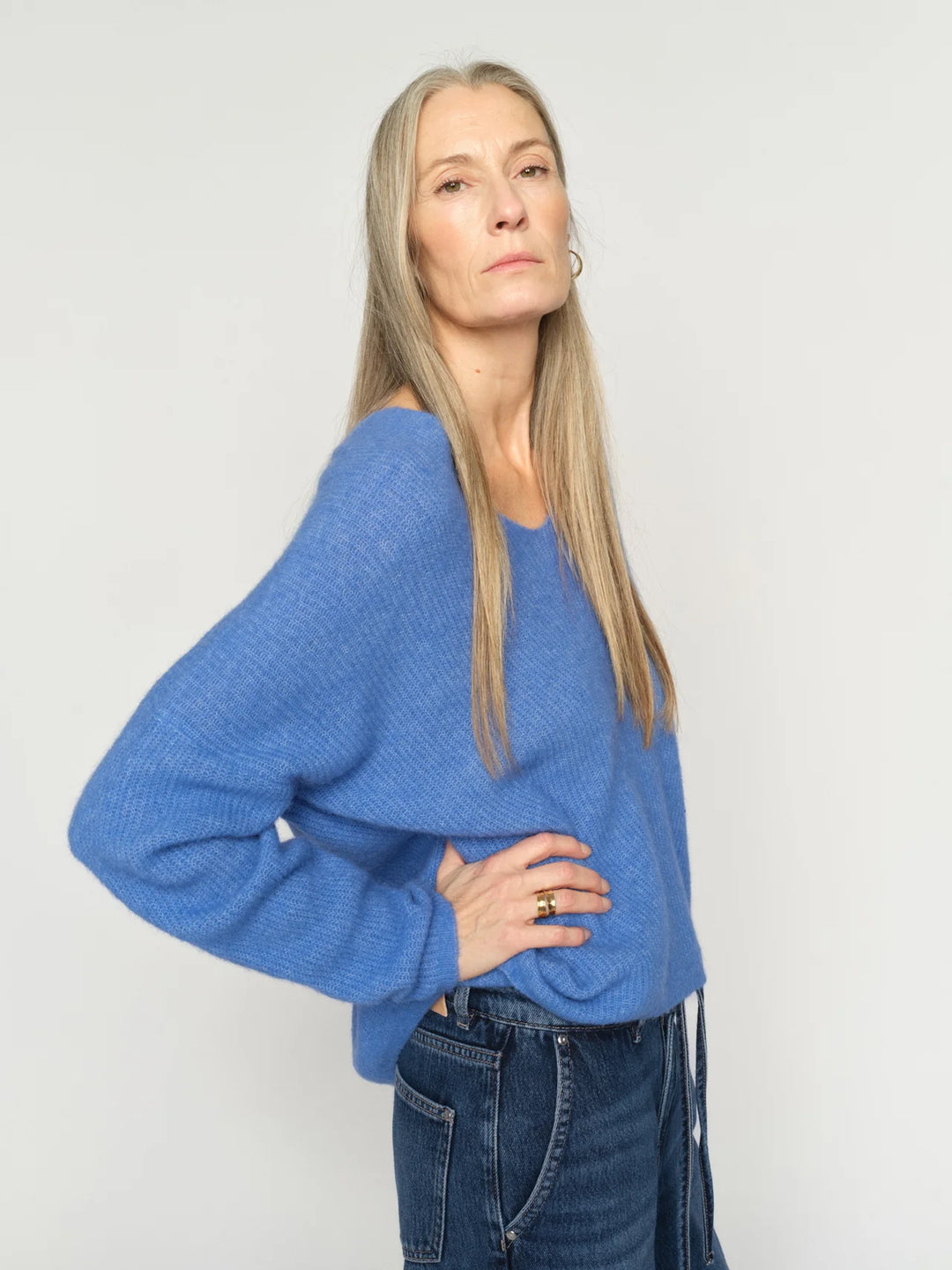 Mos Mosh - Thora V-Neck strik - Ultramarine
