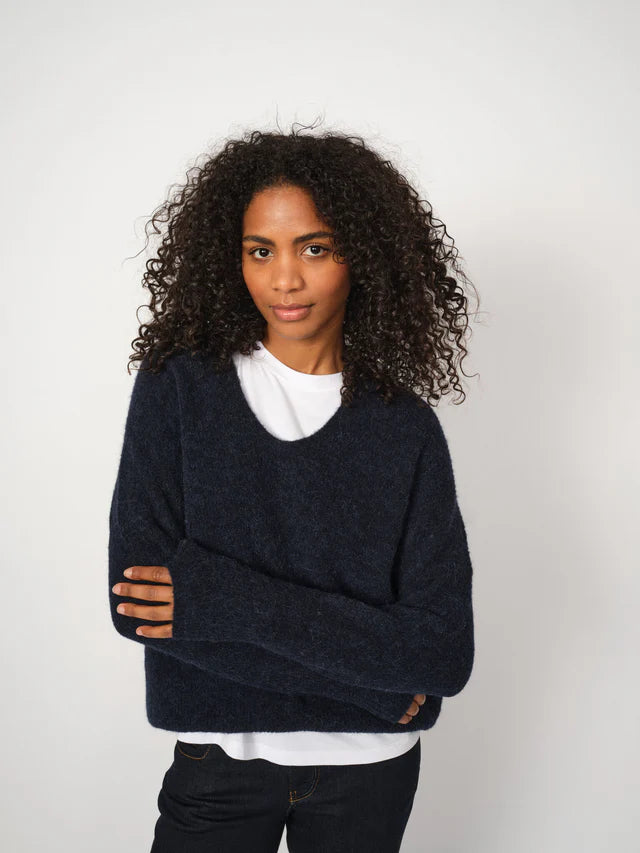 Mos Mosh - Thora V-neck Strik - Salute Navy