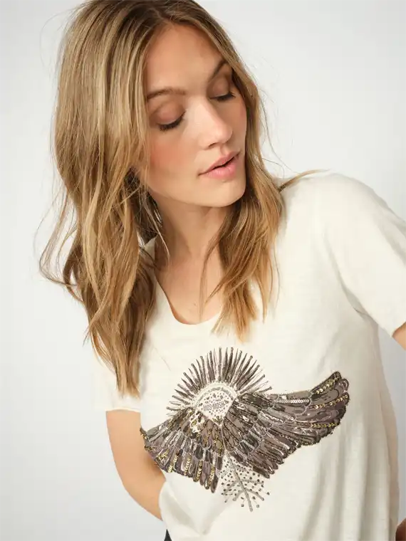 Mos Mosh - Nadine O-ss Deco T-shirt - Ecru