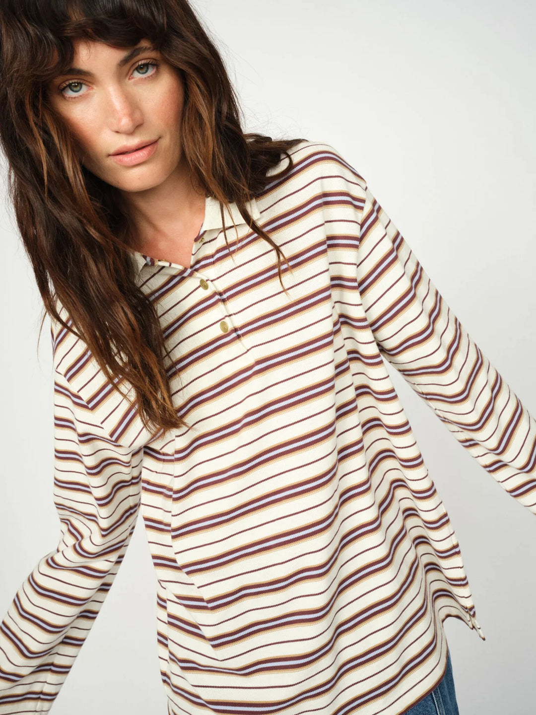 Mos Mosh - Rossett LS Stripe Polo Tee - Brunnera Blue
