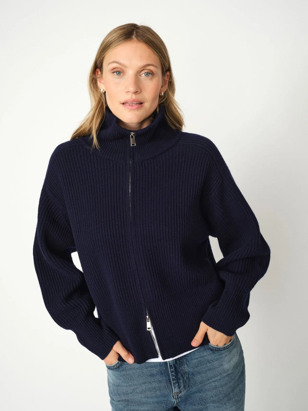 Mos Mosh - Amity Zip Strik Cardigan - Maritime Blue