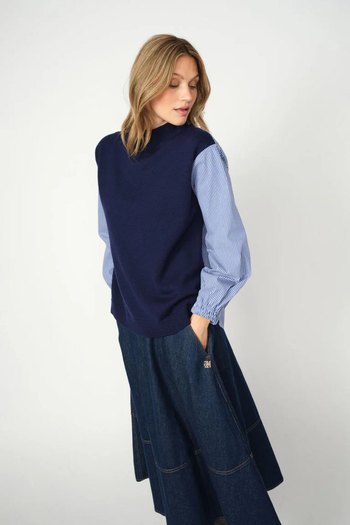 Mos Mosh - Juella LS Stripes Combi Strik - Maritime Blue