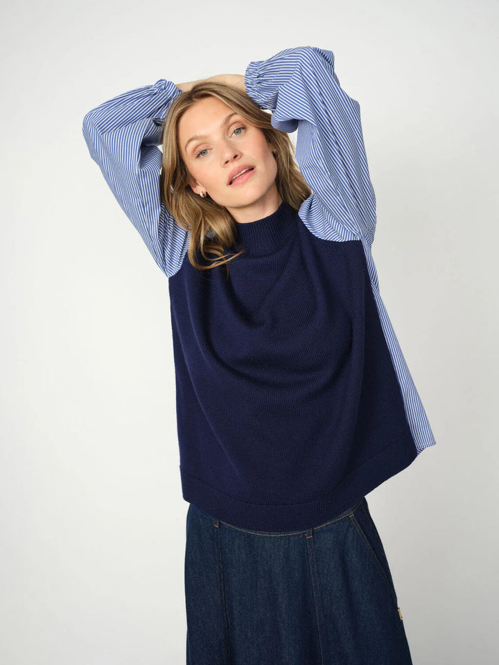 Mos Mosh - Juella LS Stripes Combi Strik - Maritime Blue