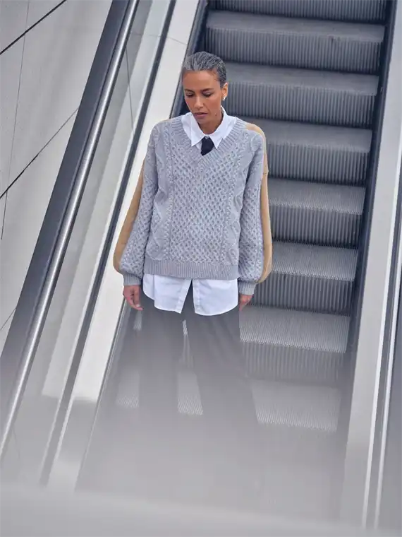 Mos Mosh - Beth Ottili V-neck Strik - Grey Melange