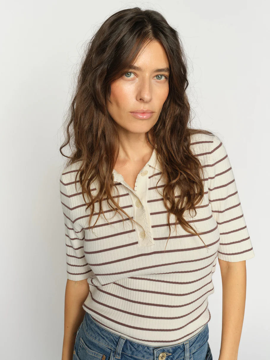 Mos Mosh - Caliz Stripe SS tee - Coffee Quartz