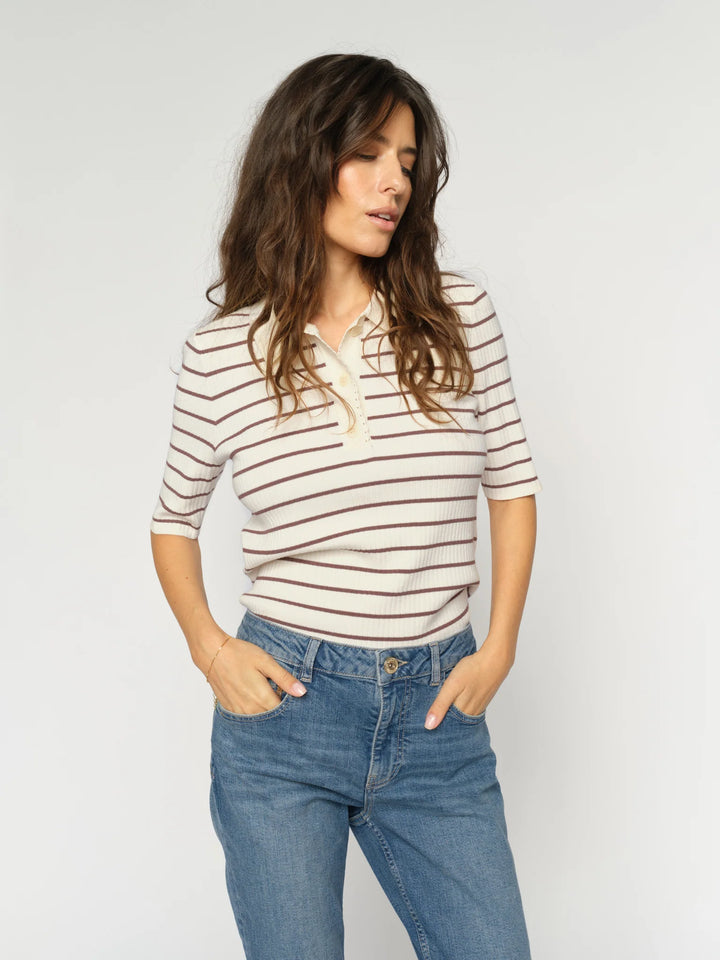 Mos Mosh - Caliz Stripe SS tee - Coffee Quartz