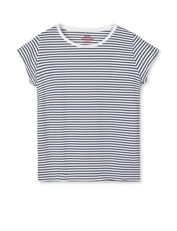 Mads Nørgaard - Fine Jersey Stripe Teasy Tee fav - White/Black