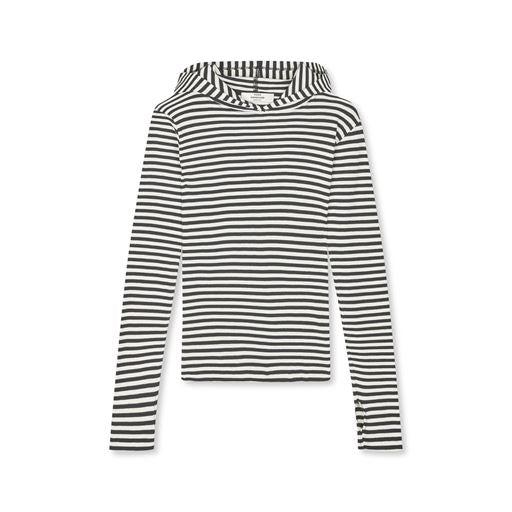 Mads Nørgaard - 2x2 Cotton Stripe Tutti Hood - Black/Vanilla Ice