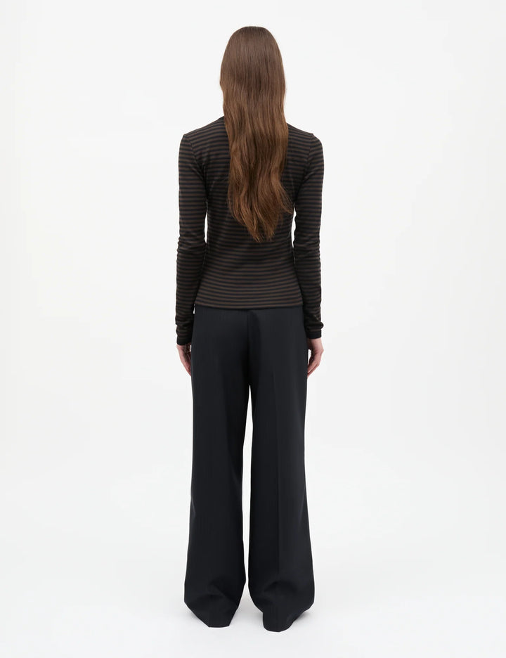 Mads Nørgaard - Grace Jersey Stripe Camille Tee LS - Black/Turkish Coffe