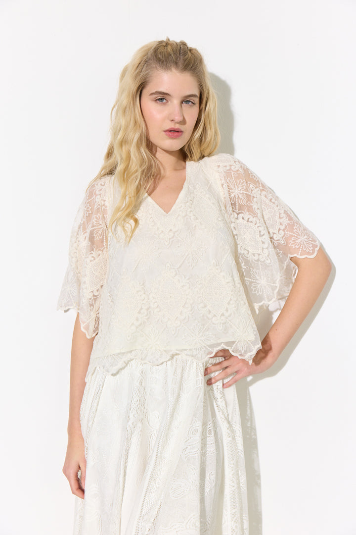 Hunkøn - Lulu lace bluse - Creme lace