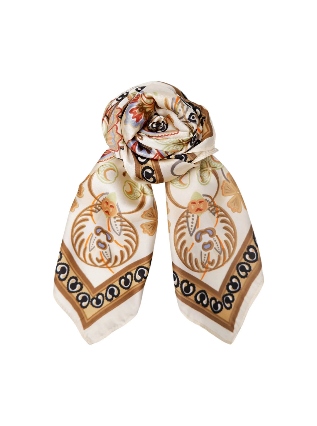 Black Colour - Tazia Mini Scarf W. Gold Ring - Cream Multi - Onesize