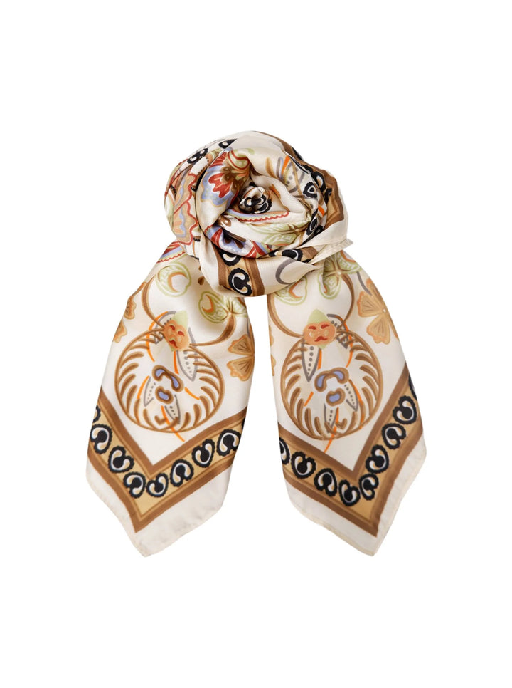 Black Colour - Tazia Mini Scarf W. Gold Ring - Cream Multi - Onesize