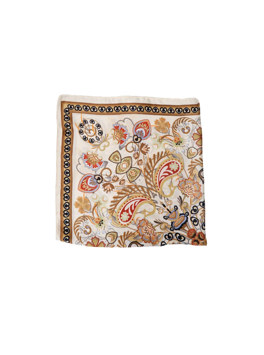 Black Colour - Tazia Mini Scarf W. Gold Ring - Cream Multi - Onesize
