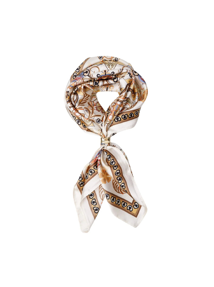 Black Colour - Tazia Mini Scarf W. Gold Ring - Cream Multi - Onesize