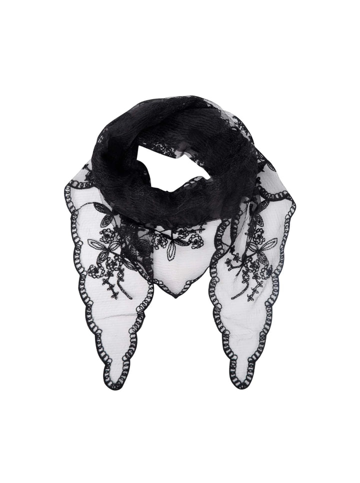 Black Colour - Miriana Triangle Lace Scarf - Black - Onesize