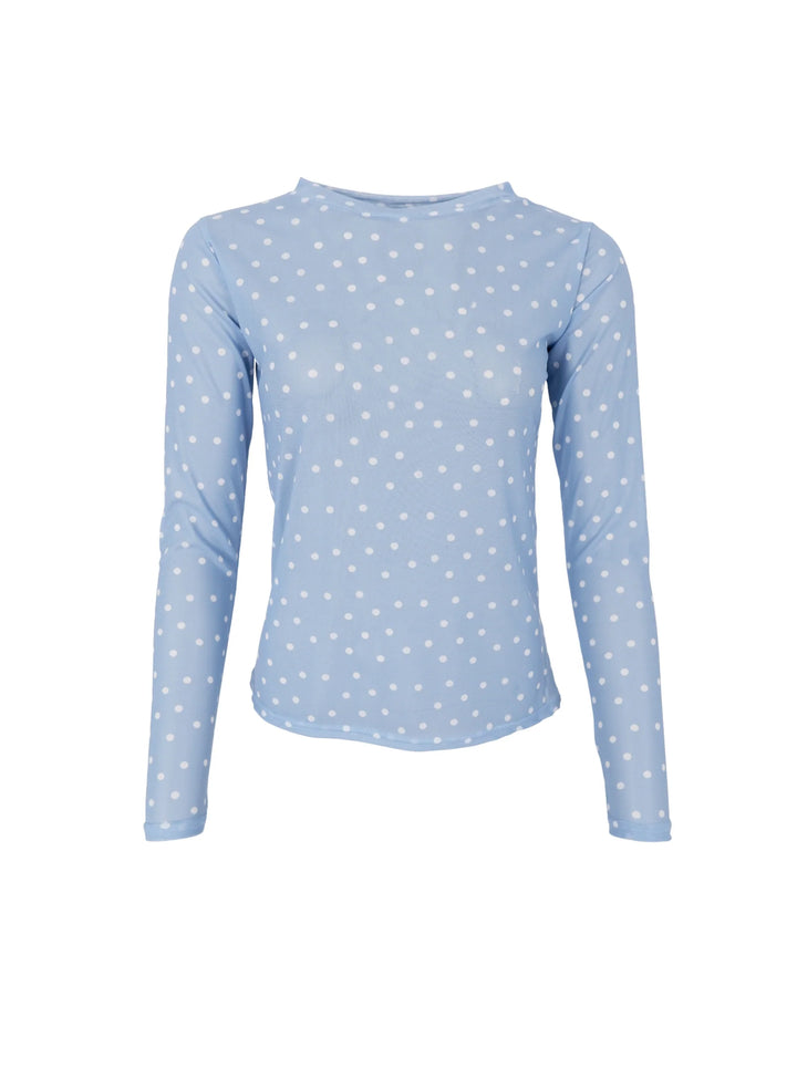 Black Colour - Annie Mesh Blouse - LT Blue Dot