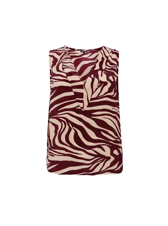 Black Colour - V-neck Top - Berry Zebra