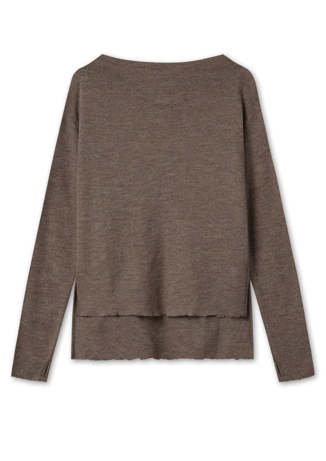 By Basics - Shirt L/S W/High Neck &amp; Slits - Earth melange