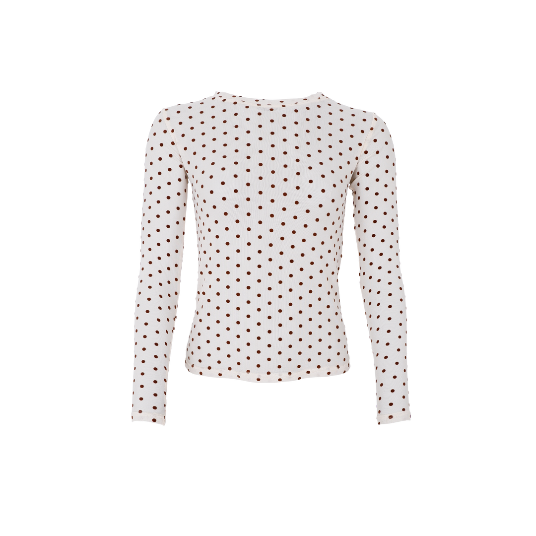 Black Colour - Jennie Dotted Mesh Blouse - Creme
