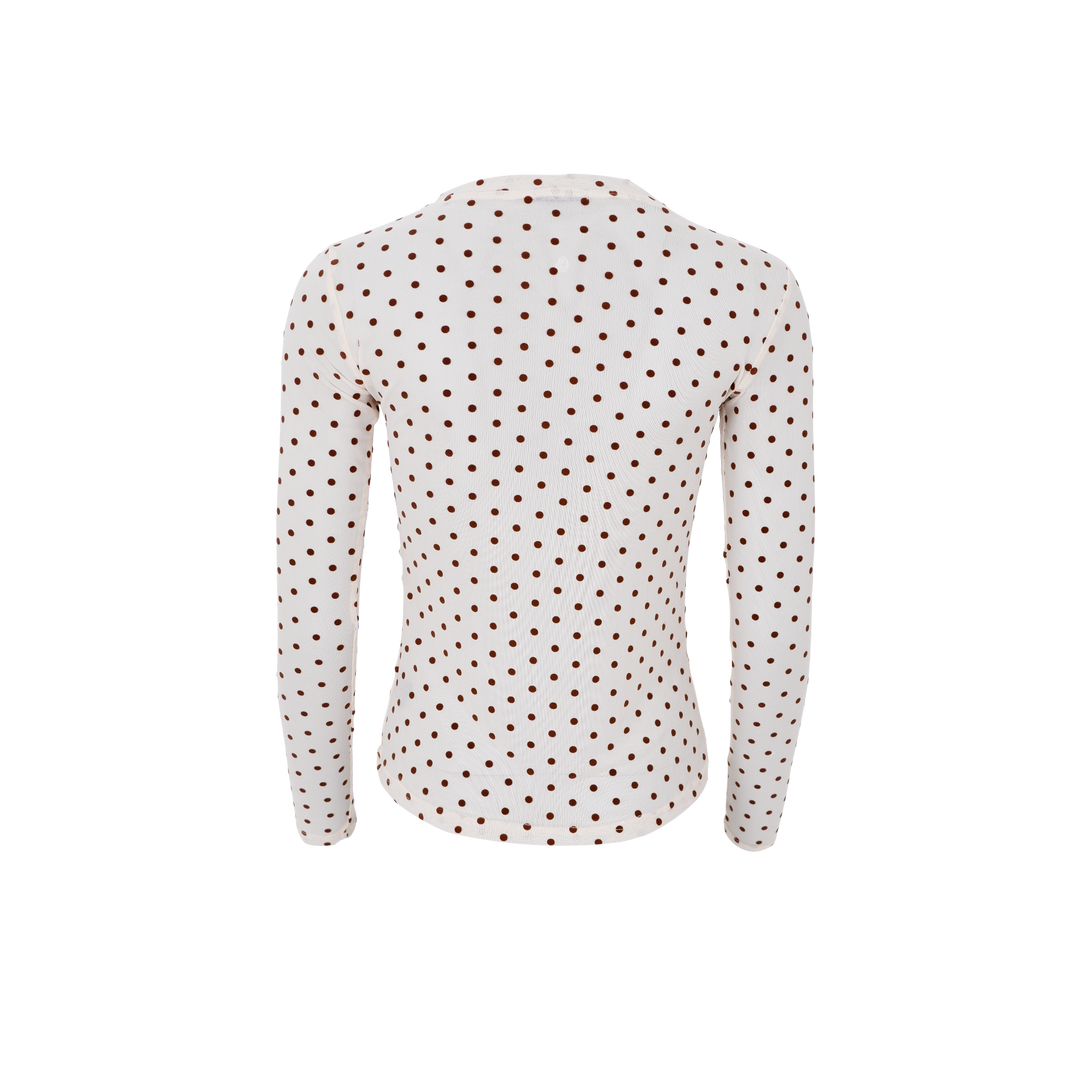 Black Colour - Jennie Dotted Mesh Blouse - Creme