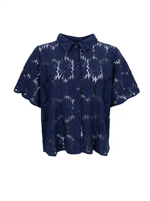 Black Colour - Cosmos SS Flower Skjorte - Navy