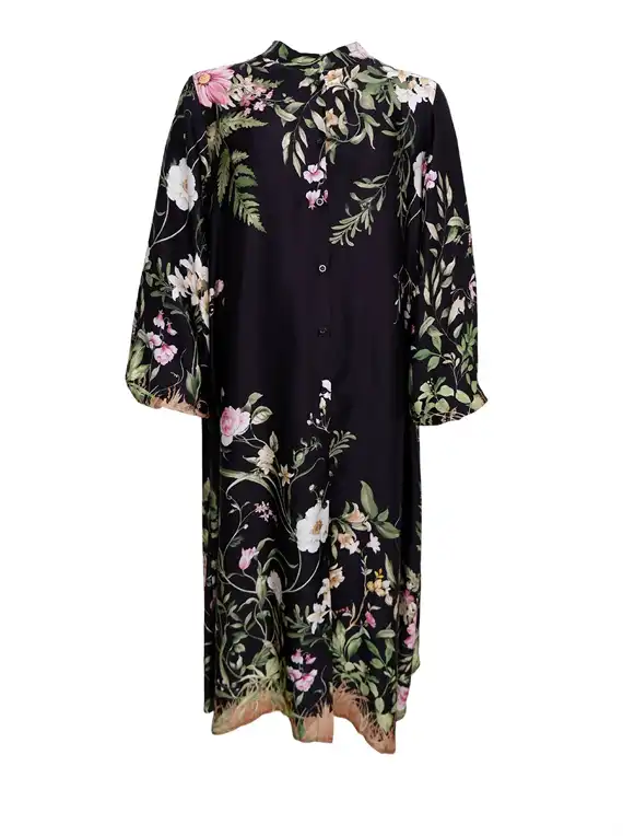 Black Colour - Zennia Flower Kjole - Black Flower