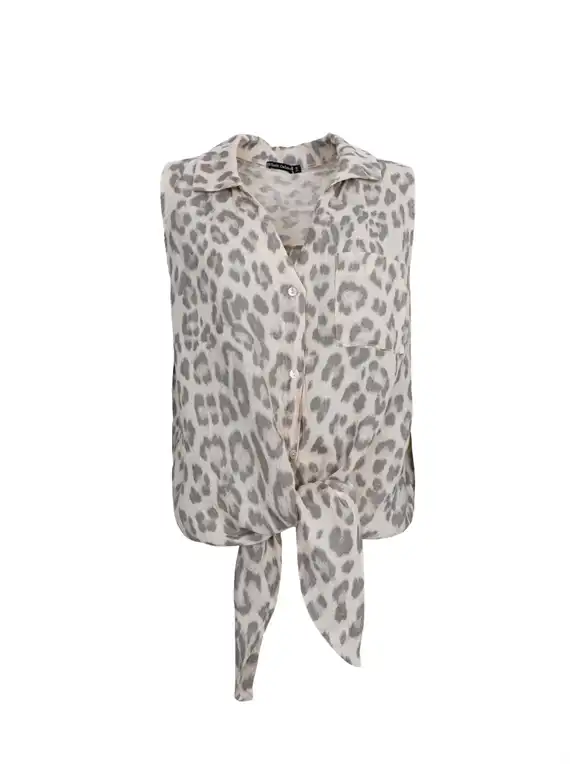 Black Colour - Melina Sleeveless Tie Shirt - Natural Leo