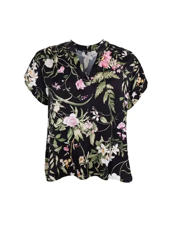 Black Colour - Zennia Bluse - Black Flower