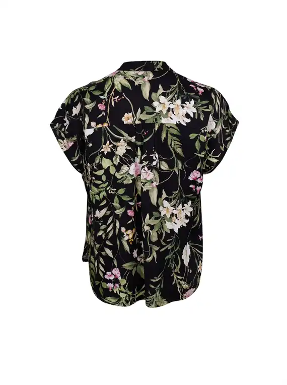 Black Colour - Zennia Bluse - Black Flower