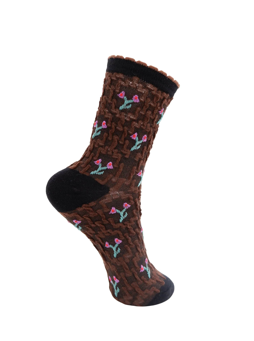 Black Colour - Bruna Flower Strømper - Coffee - Onesize
