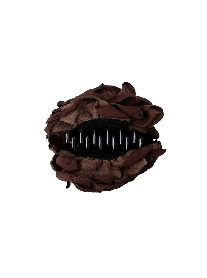 Black Colour - Villa Mega Flower - Hair Claw - Coffee w. Dots