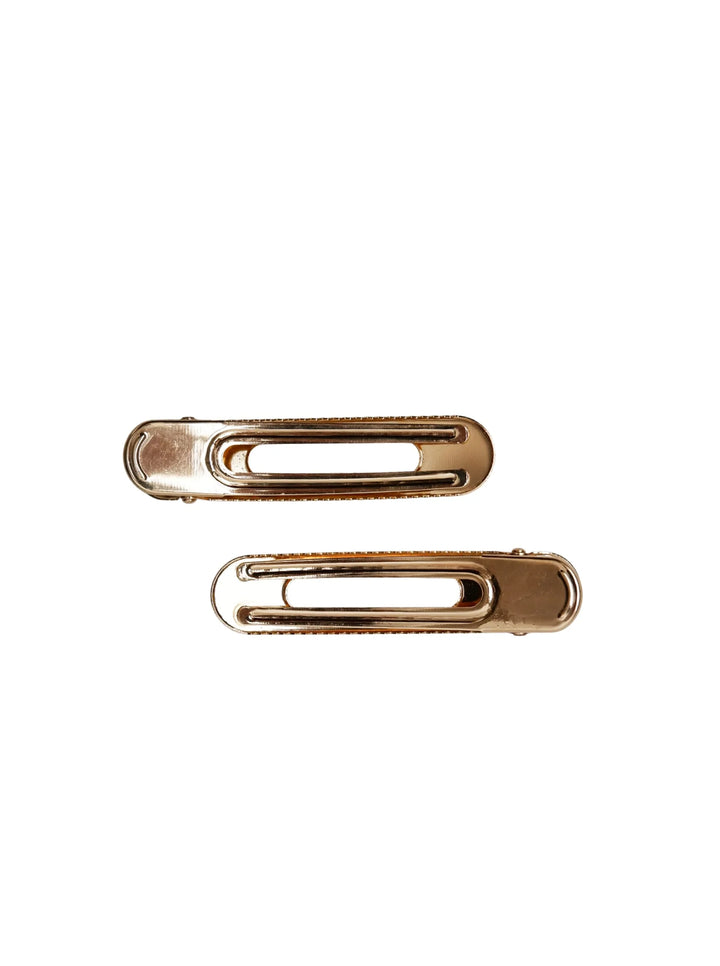 Black Colour - Flow 2 psc Matt Hairclip set - Matt Gold Coloured