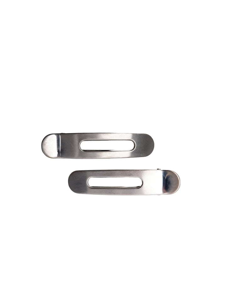 Black Colour - Flow 2 pcs Matt Hairclip set - Matt Silver Colored