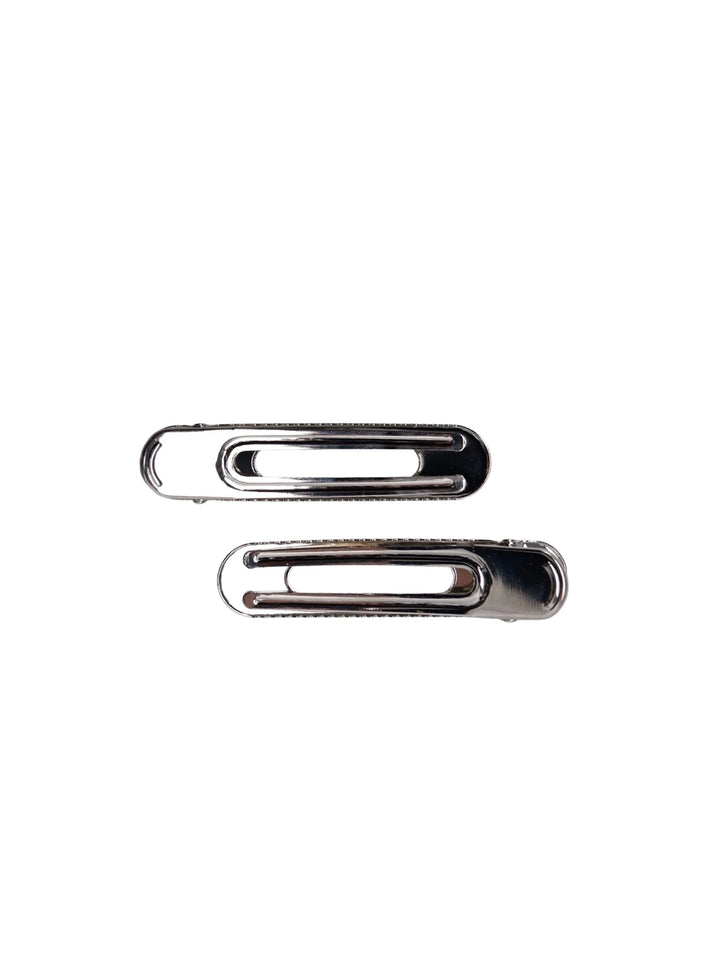 Black Colour - Flow 2 pcs Matt Hairclip set - Matt Silver Colored