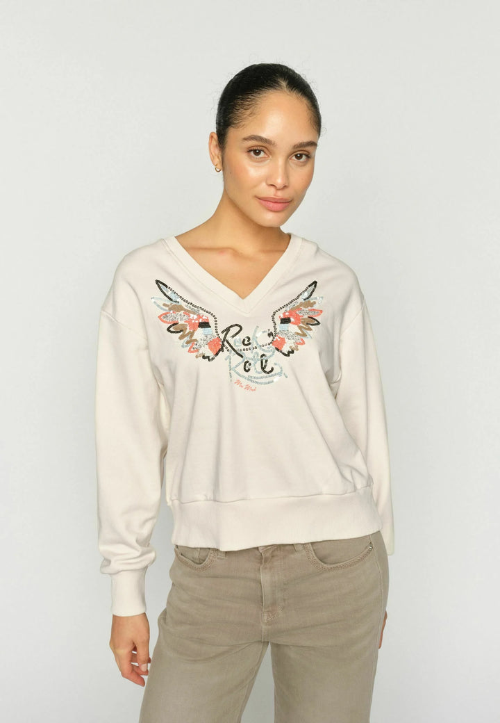 Mos Mosh - Cosette V-LS Spring Sweatshirt - Ecru