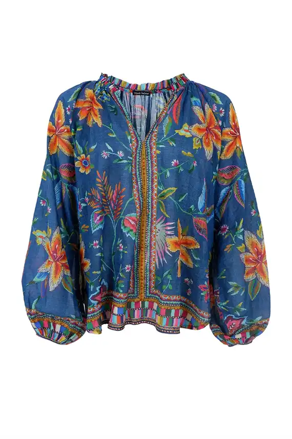 Black Colour - Art Blouse - Denim Blue - Onesize
