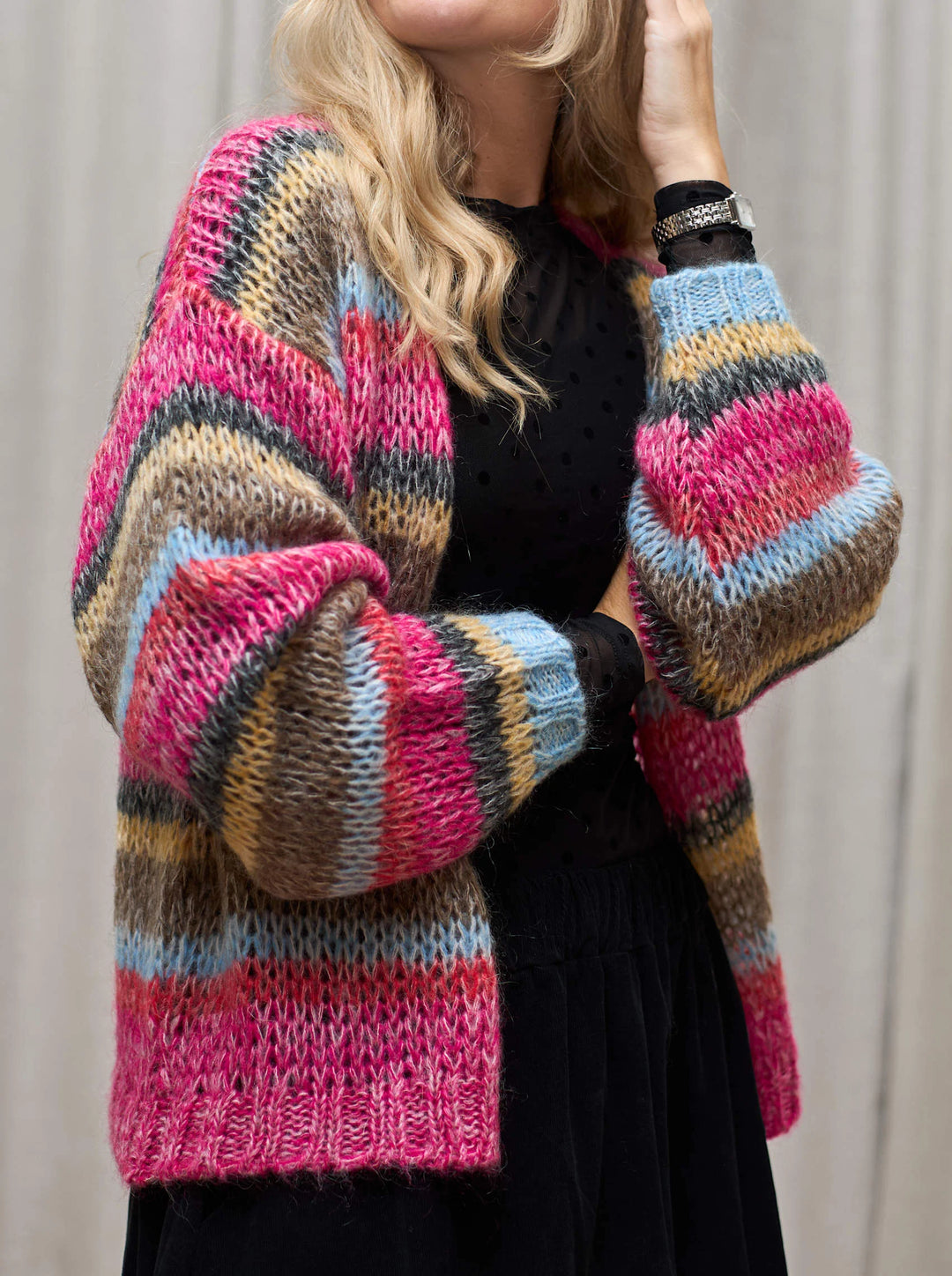 Black Colour - Milly knitted cardigan - Red multi - Onesize