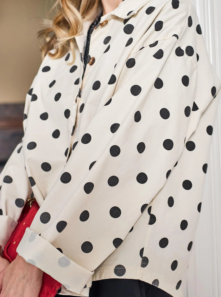 Black Colour - Ellie Shirt Jacket - White Dot - Onesize