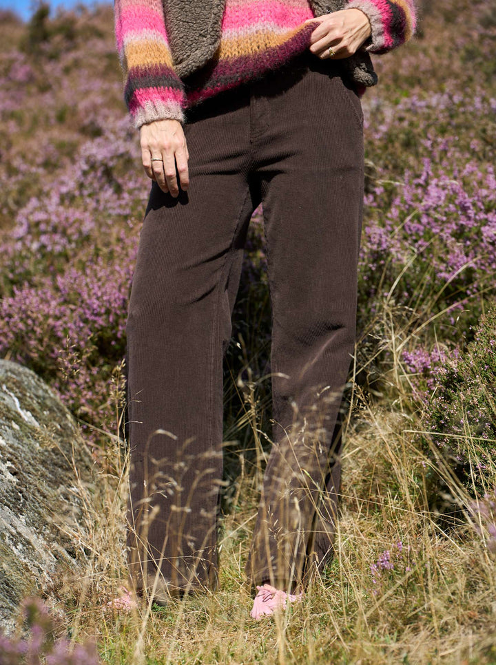 Black Colour - Cora Corduroy Box Trousers - Coffee