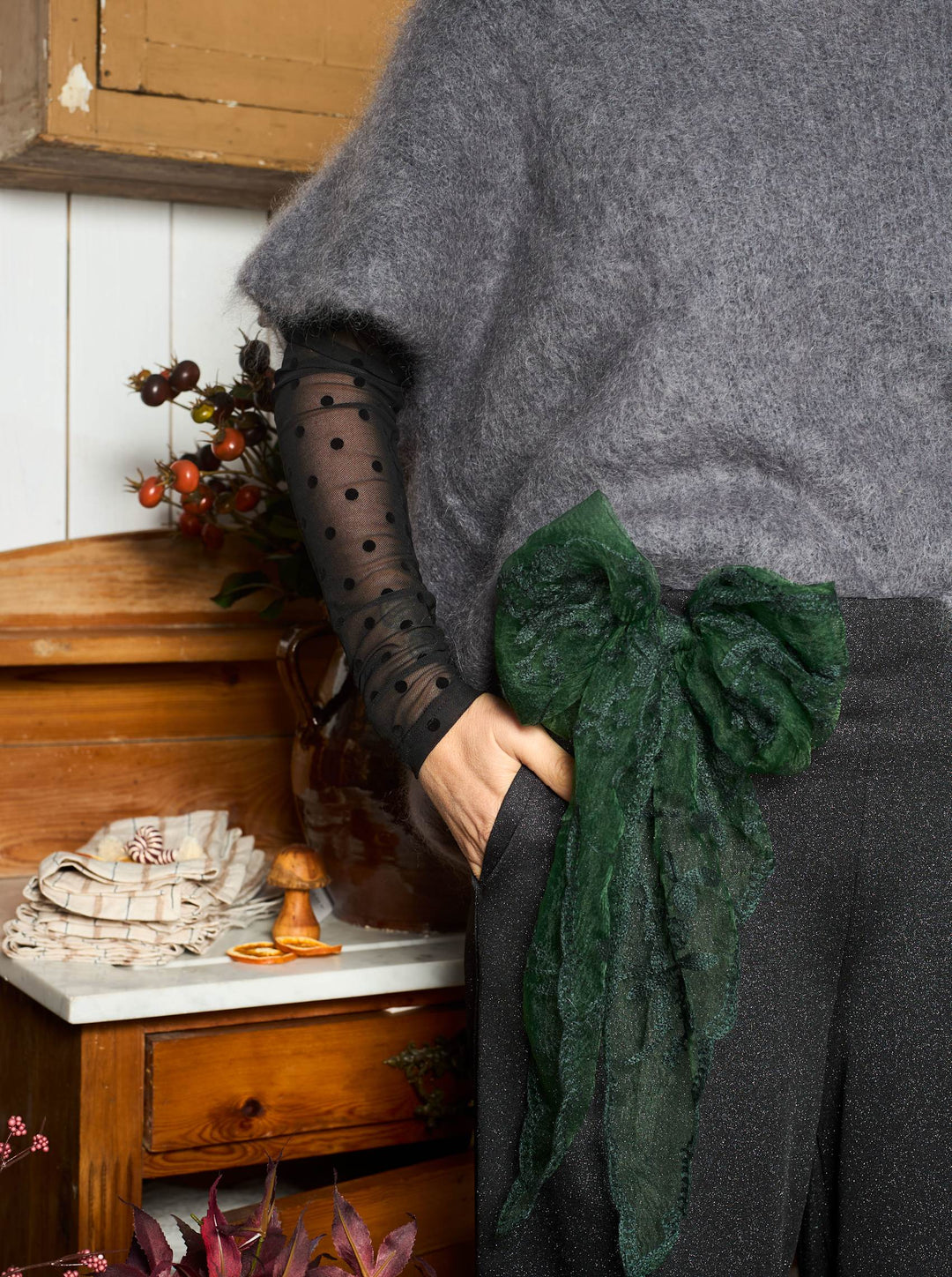 Black Colour - Miriana Triangle Blonde Scarf - Bottle Green - Onesize