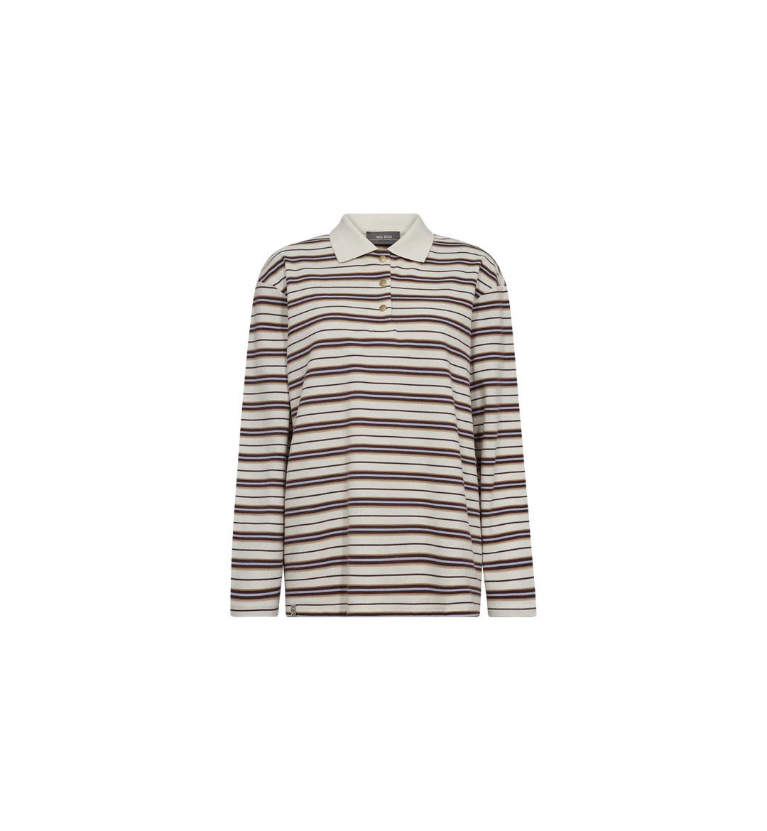 Mos Mosh - Rossett LS Stripe Polo Tee - Brunnera Blue