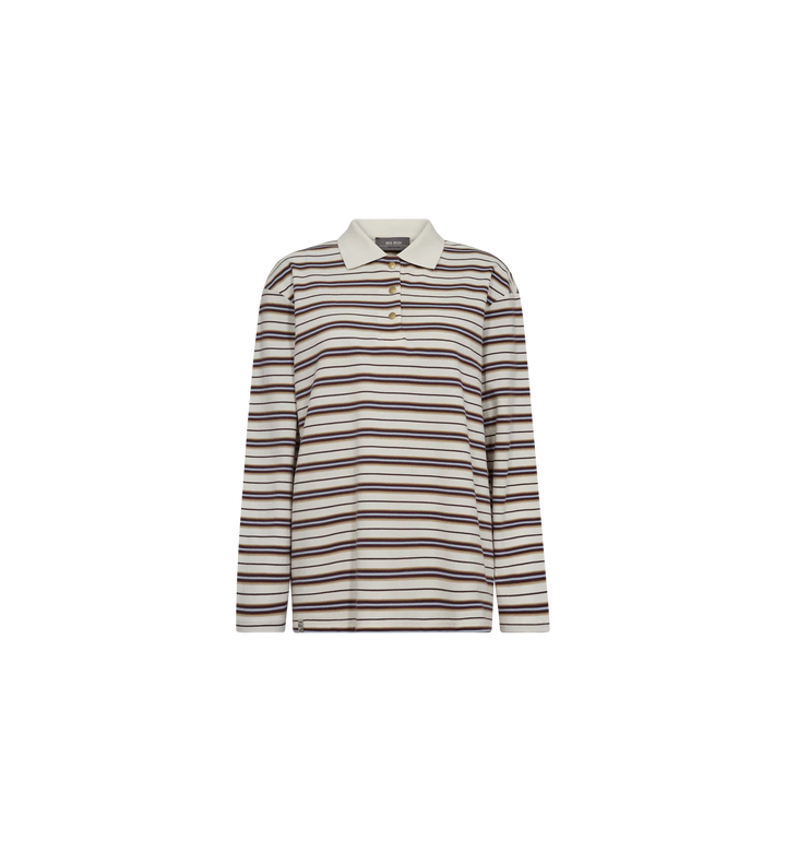 Mos Mosh - Rossett LS Stripe Polo Tee - Brunnera Blue