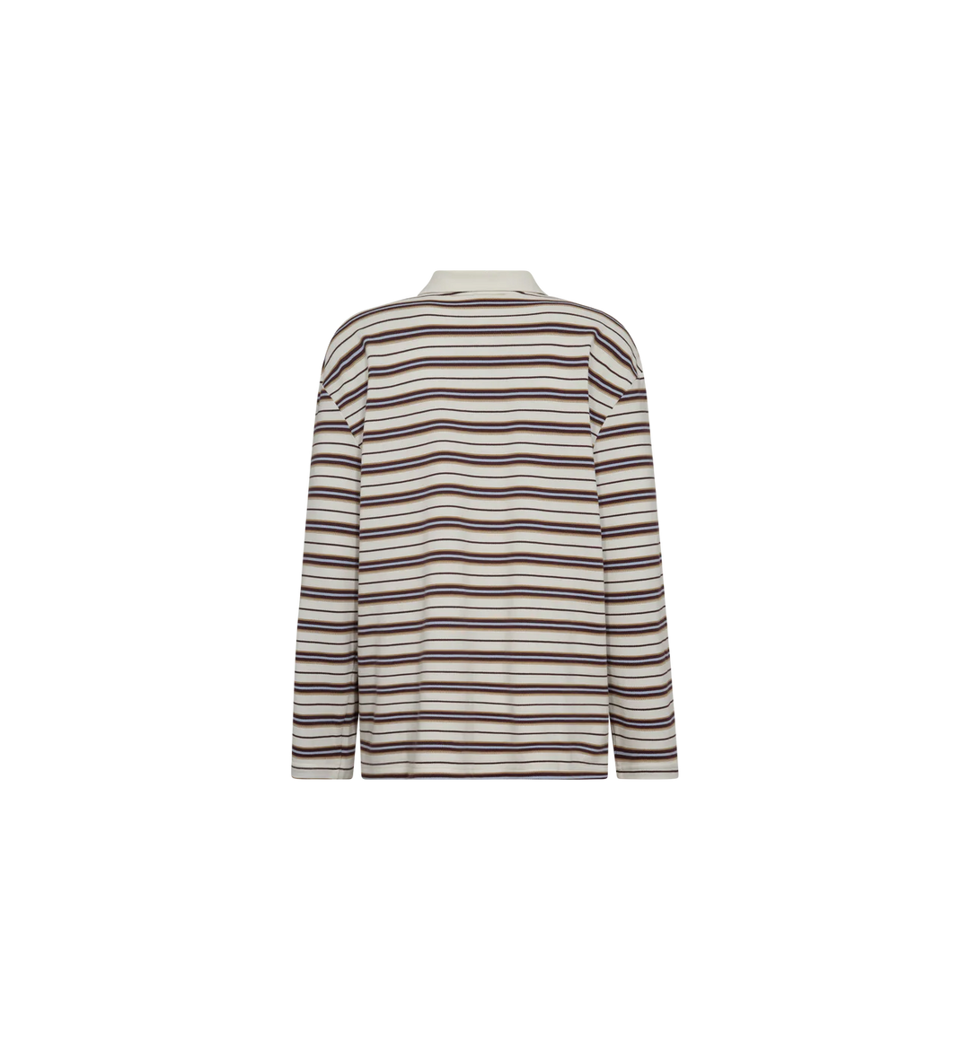 Mos Mosh - Rossett LS Stripe Polo Tee - Brunnera Blue